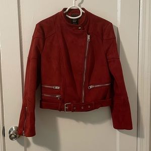 Zara Deep Red Faux Suede Motorcycle Jacket